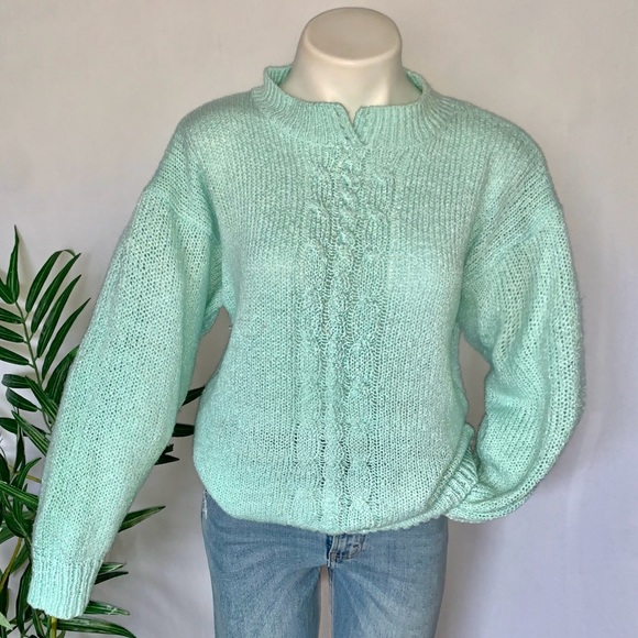 v i n t a g e :: Slouchy Turquoise Cable Knit Granny Knit Sweater